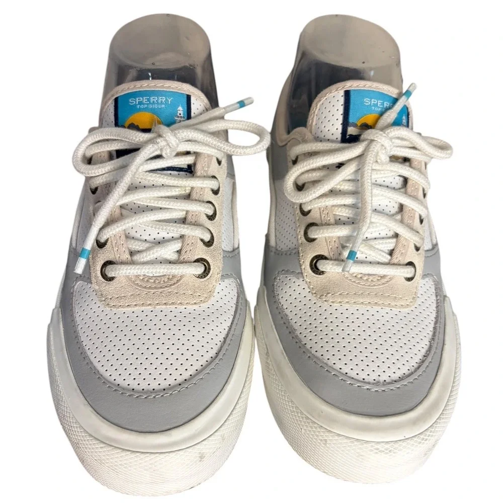 Sperry White Grey Sneaker STS86219 Low Top Perforated Women's Size 6.5‎